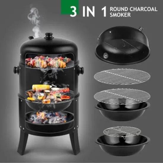 KTMBDW Vertical Multi-Layer Steel Charcoal Smoker, Heavy Duty Round Charcoal BBQ Grill for Outdoor Smoking Grill with Thermometer Outdoor Home Party image {2}