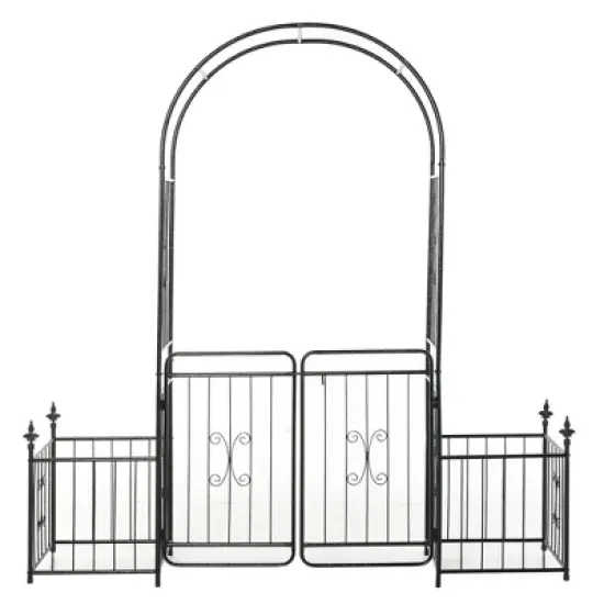 Outsunny 86" Garden Arbor Arch Gate with Trellis Sides for Climbing Plants, Wedding, Grape Vines with Locking Doors & Planter Baskets, Black image {3}