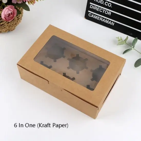 25 Pcs 6-Cell Cupcake Boxes with Inserts - Window Muffin Packaging Box with Lid image {1}