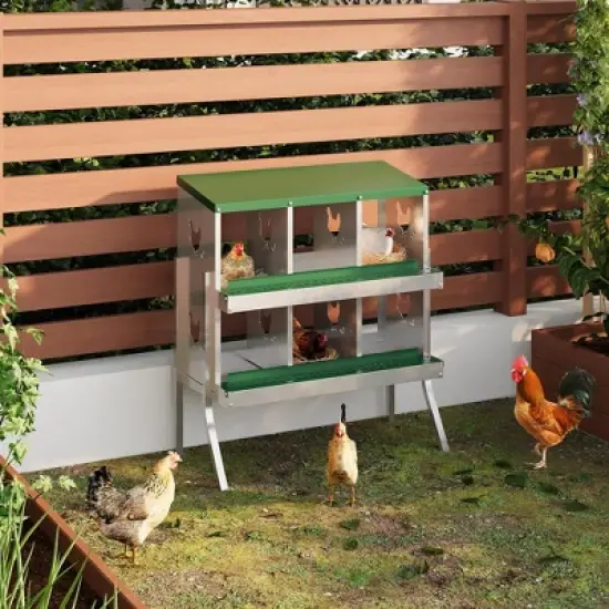 Chicken Nesting Box with Roll Out Egg Tray, Heavy Duty Galvanized Steel, Rustproof & Ventilated Laying Box for Chickens/Ducks, Wall Mount image {6}