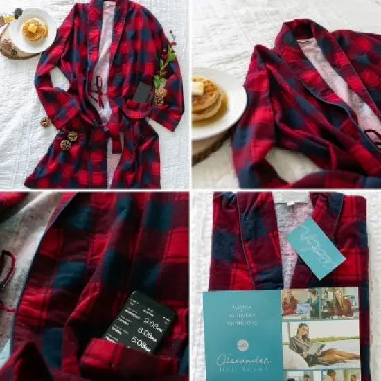 Women's Soft Cotton Flannel Robe, Plaid Bathrobe image {4}
