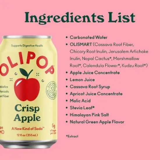 OLIPOP Crisp Apple Prebiotic Soda - 12 fl oz Can image {5}