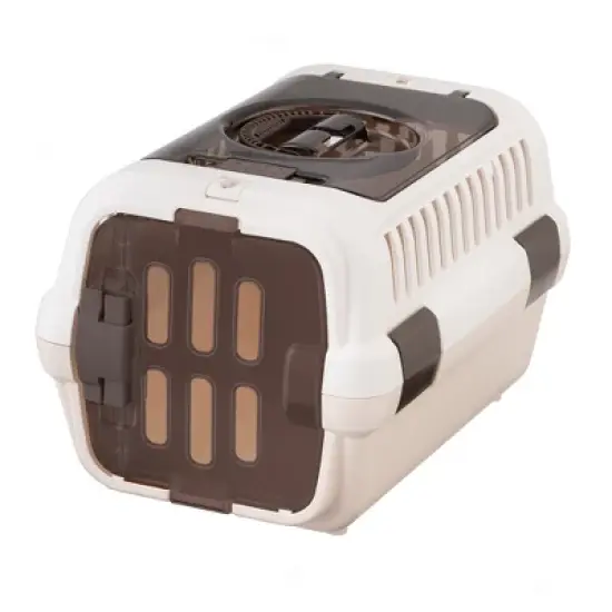 Richell: Double Door Pet Carrier II - Small White - Dog & Cat Transporter, Collapsible, Clear Top & Front Doors, Pets Up to 11lb, Latches to Seat Belt image {6}