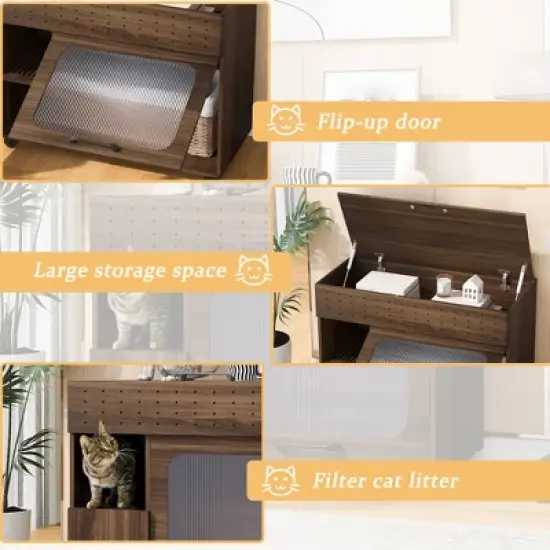 Cat Litter Box Enclosure, Hidden Litter Box Furniture Cabinet, Cat House Side End Table with Scratching Pad, Cat Washroom Indoor Fit Most Litter Box image {3}