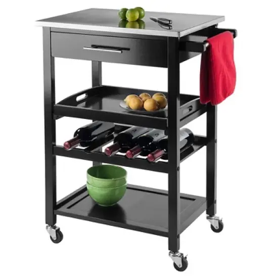 Anthony Stainless Steel Top Kitchen Cart Wood/Black - Winsome image {2}