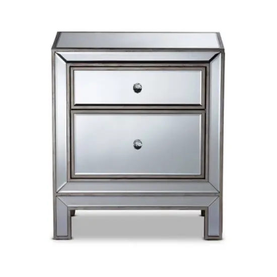 Fadri 2 Drawers Mirrored Nightstand - Baxton Studio image {2}