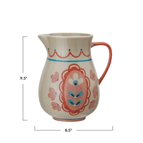 Storied Home Floral Stoneware Pitcher with Handle, Multicolor image {1}