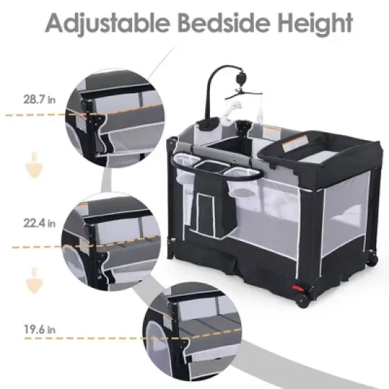 Kinder King 4-in-1 Portable Nursery Center and Bedside Crib with Bassinet, Changing Table, Storage Basket, Side Zipper & Travel Bag image {12}