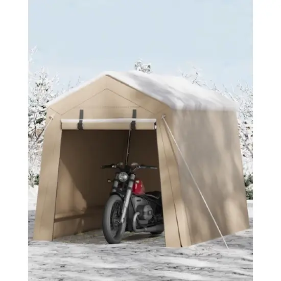 6x6 FT Portable Outdoor Storage Shed with 2 Roll-Up Zipper Doors & Vents,Waterproof PE Tarp,UV-Resistant Carport for Motorcycle,Firewood,Tools image {9}