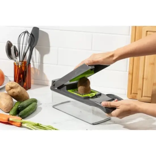 All-In-One Vegetable Chopper & Meal Prep Container &ndash;Multifunctional Food Chopper for Potato, Tomato and Veggie with 7 Blades and Strainer Basket image {4}