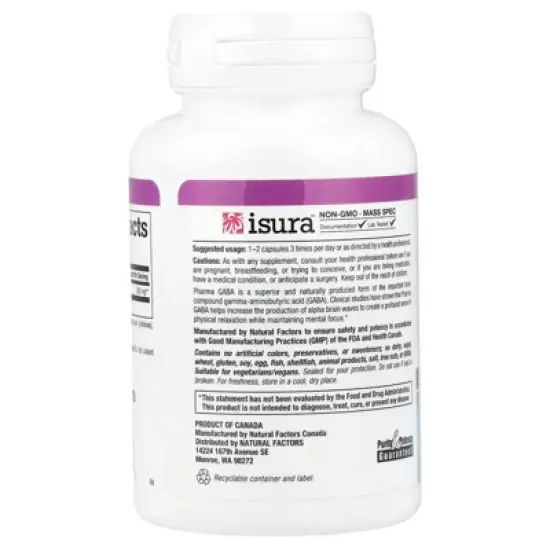 Natural Factors Stress-Relax&reg;, Pharma GABA&reg;, 100 mg, 60 Vegetarian Capsules image {2}