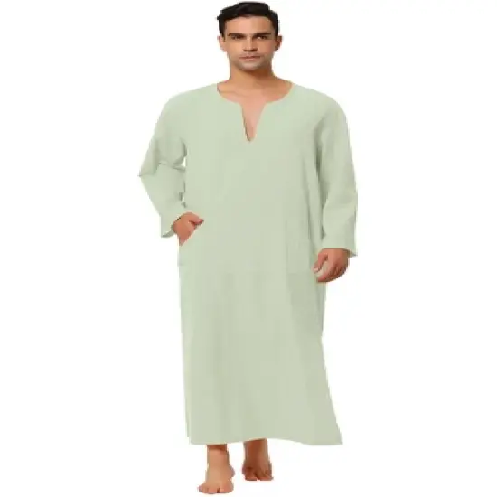 Lars Amadeus Men's Cotton V-Neck Side Split Long Night Gown with Pocket image {5}
