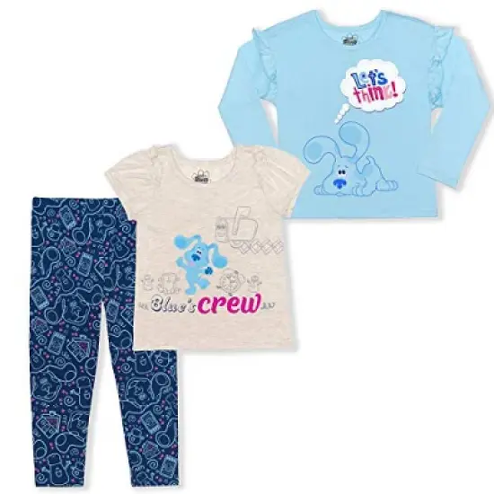 Nickelodeon Girl's 3-Pack Let's Think! Blue's Clues Ruffle Sleeve Tops and Patterned Legging Pant Set for Toddlers image {4}