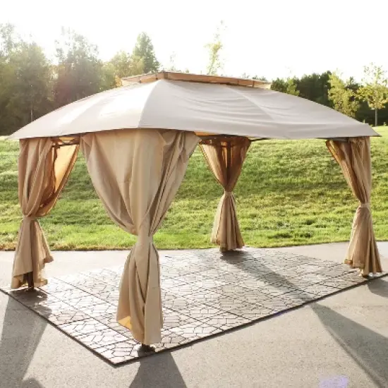 Sunnydaze Soft Top Rectangle Patio Gazebo with Screens and Privacy Walls for Backyard, Garden or Deck - 10' x 13' image {1}