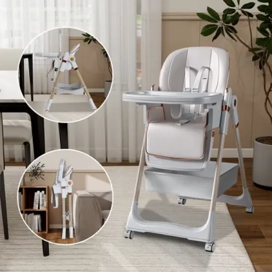Aortzio Baby High Chair With Wheels,Black image {4}