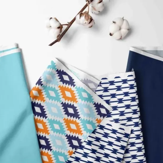 Bacati - Aztec Print Liam Aqua Orange Navy 3 pc Crib Bedding Set image {1}