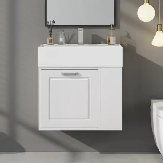 Christopher Knight Home Emilee Modern 21.8" Wall-Mounted Floating Bathroom Vanity with Ceramic Sink image {8}