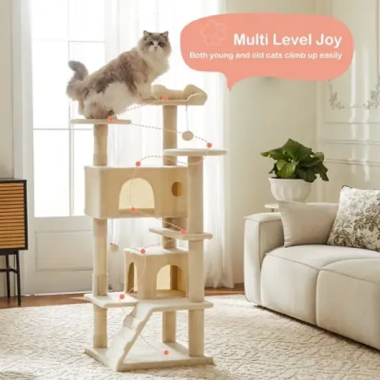 JIONJOY 54-Inch Cat Climbing Tower: Dual Apartments image {3}
