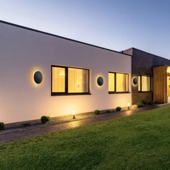 C Cattleya 2-pack 10 in. and 8in. Black Aluminum Round Disc LED Indoor Outdoor Wall Lantern Sconce image {4}