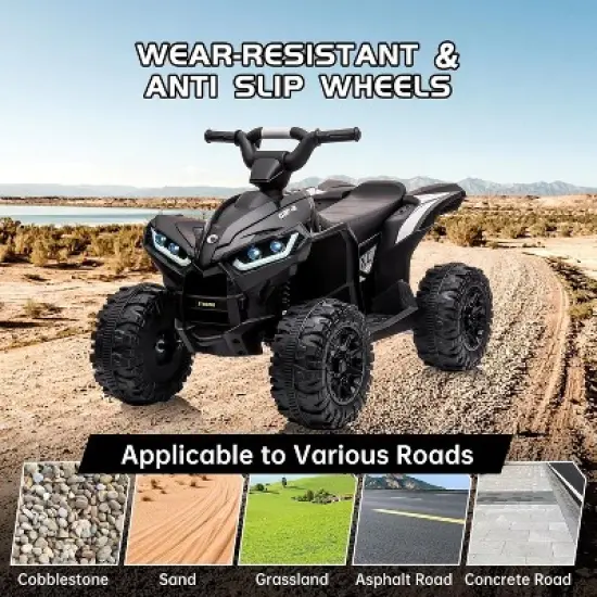 12V Kids Ride-On ATV Quad, Electric 4-Wheeler with 35W Dual Motors, 2 Control Modes, Music, Horn, Off-Road Car Toy for Boys & Girls image {5}