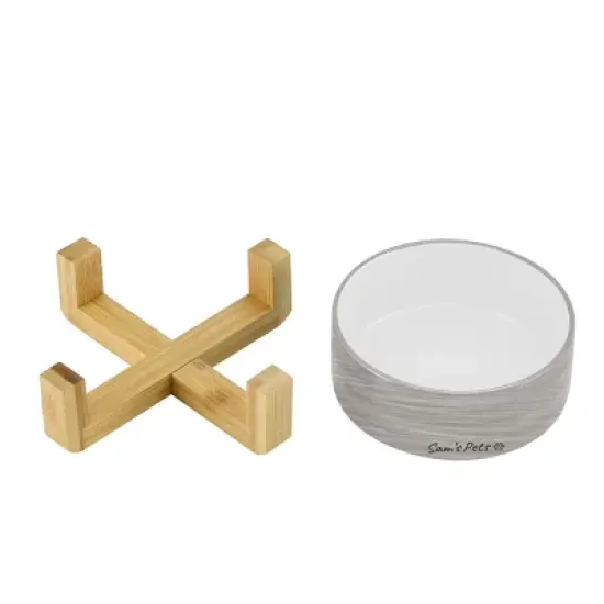 Coco Single Pet Bowl with Wood Stand 5.11 in Light Gray image {3}