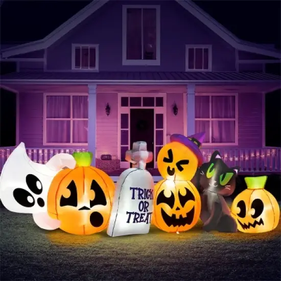 Joyfy 8 FT Long Halloween Inflatables Outdoor Decoration, Inflatable Pumpkin Ghost Cat Tombstone with LEDs for Halloween Yard Garden Lawn Decoration image {10}
