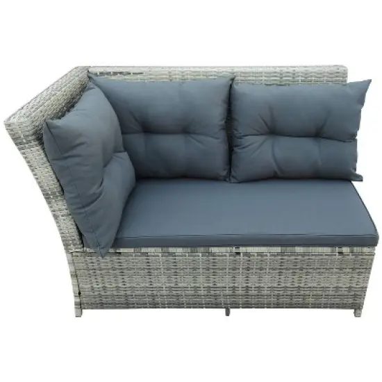 6pc Outdoor Set with Sectional & Glass Table - Gray - WELLFOR image {7}