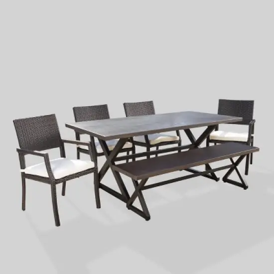 Sherman Oaks 6pc Aluminum/Wicker Patio Dining Set - Brown/White - Christopher Knight Home image {1}