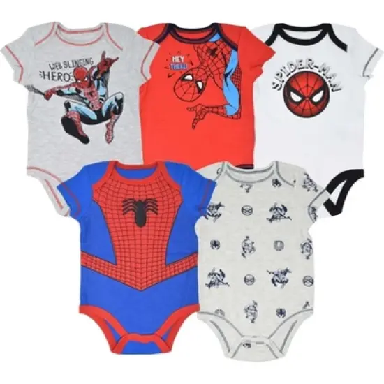 Marvel Avengers Spider-Man 5 Pack Short Sleeve Bodysuits Newborn to Infant image {9}