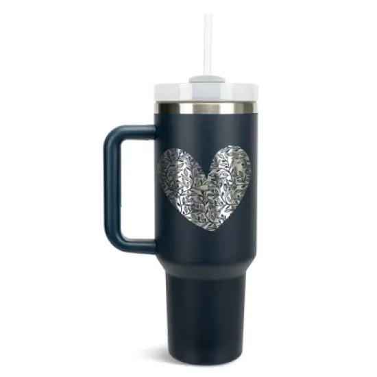 Elanze Designs Floral Vine Heart Life Full of Love 40 oz. Stainless Steel, Large Water Bottle Coffee Mug, Spill & Leak Resistant, Thermal Travel image {1}