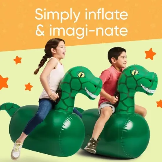 HearthSong Set of 2 Inflatable Ride-On Dinosaurs Hippity Hop Toy for Kids' Active Play image {1}