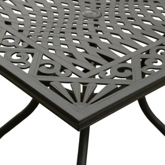 37" Ornate Aluminum Square Patio Dining Table - Black - Oakland Living: UV & Weather-Resistant image {1}