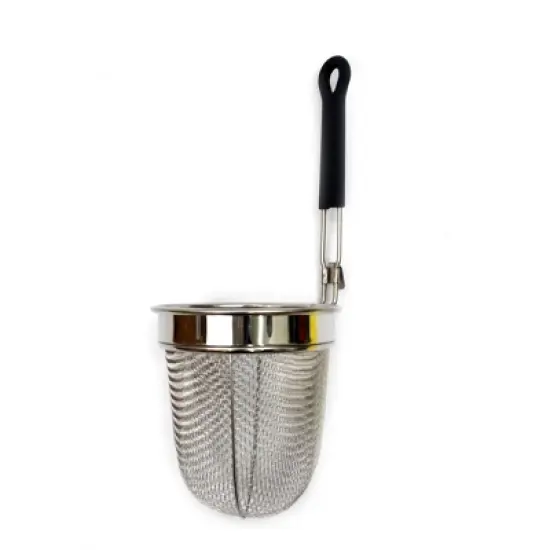 SAMMART Stainless Steel Mesh Noodle Strainer basket with Black Silicone Handle - Pasta Sieve Colander image {4}
