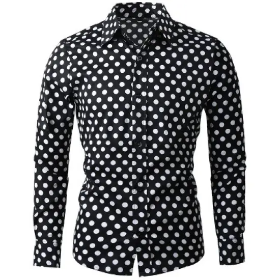 Lars Amadeus Men's Shirts Polka Dots Long Sleeve Slim Fit Printed Dress Button Down Shirt image {7}