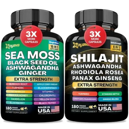 Zoyava Dynamic Vitality Bundle 3 Pack, 60ct each, Sea Moss & Shilajit All in One Supplement image {4}