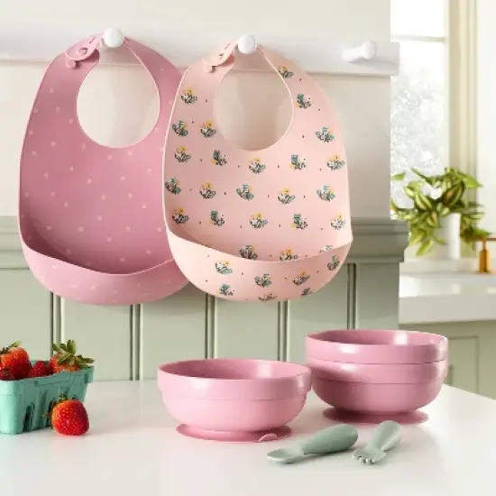 Silicone Bibs - 2pk - Flowers/Dots - Cloud Island&trade; image {1}