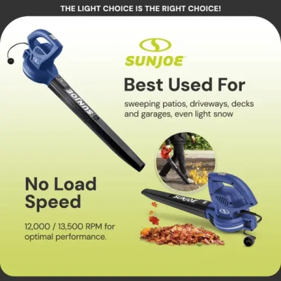 Sun Joe Electric Powered Leaf Blower, 6 Amp Motor & 155 MPH Air Speed, SBJ597E-SJB image {2}