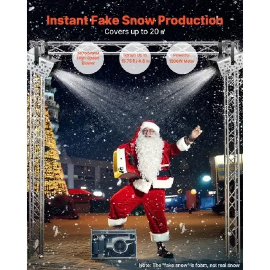 VEVOR Snow Machine, 1500W Handheld/Hanging Snow Maker By Wireless Remote Control, Portable Snowmaking Machine, High Output Snowflake Maker, Black image {2}