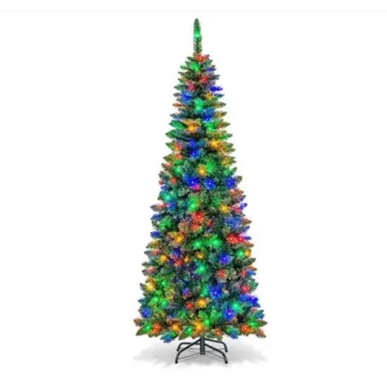 4.5/6/7.5/9/12FT Pre-Lit Artificial Christmas Tree with LEDs, PVC Branch Tips & Metal Stand - Easy Assembly Xmas Tree for Home Office Decor image {11}