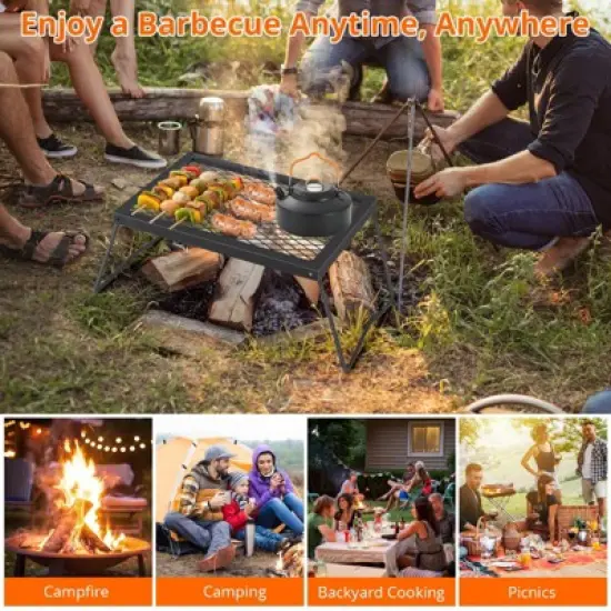 Folding Campfire Grill Heavy Duty Steel Mesh Grate, Portable Camping Grates Over Fire Pit, Grilling Rack for Outdoor Open Flame Cooking image {5}