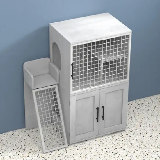 Cat Litter Box Enclosure, Double Layer Hidden Cat Washroom with Sturdy Ladder, Villa Cat Cabinet for Indoor Cats image {3}
