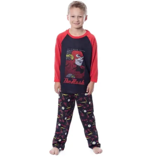 DC Boys' Classic The Flash The Crimson Comet Raglan Sleep Pajama Set Black image {4}