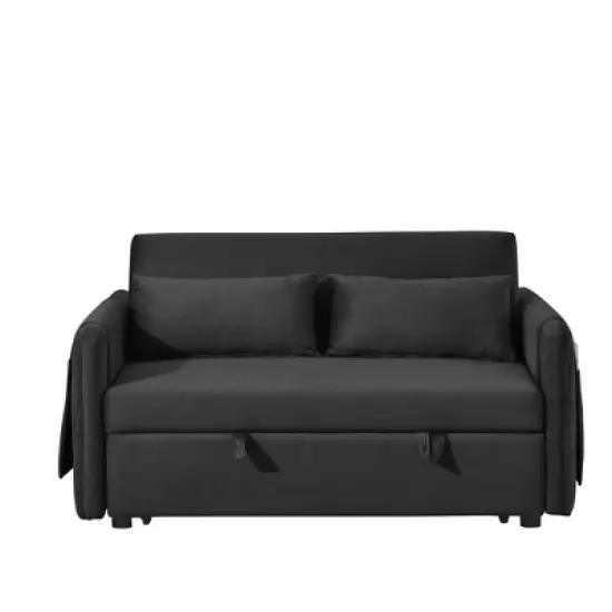 55" Pull Out Sleeper Sofa Bed, Velvet Upholstered Loveseat Sofa with Adjustable Backrest and Pillows-ModernLuxe image {3}