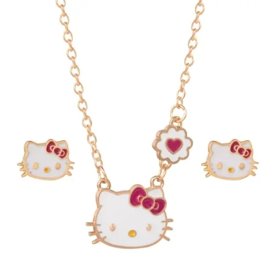 Hello Kitty Girls Necklace Stud Earrings Jewelry Set - 18+3" image {7}