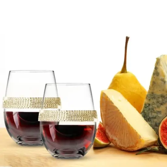 Berkware Classy Stemless Wine Glasses with Diamond Studded Design - 16oz image {3}