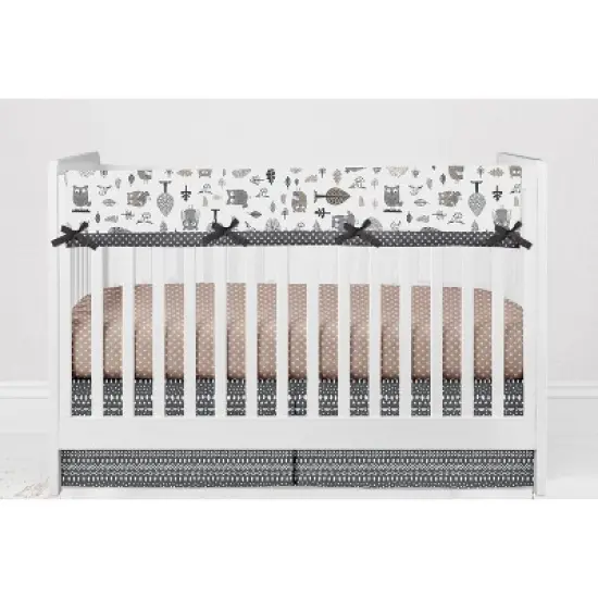 Bacati - Owls Gray/Beige Neutral Cotton Long Crib Rail Guard Cover image {3}