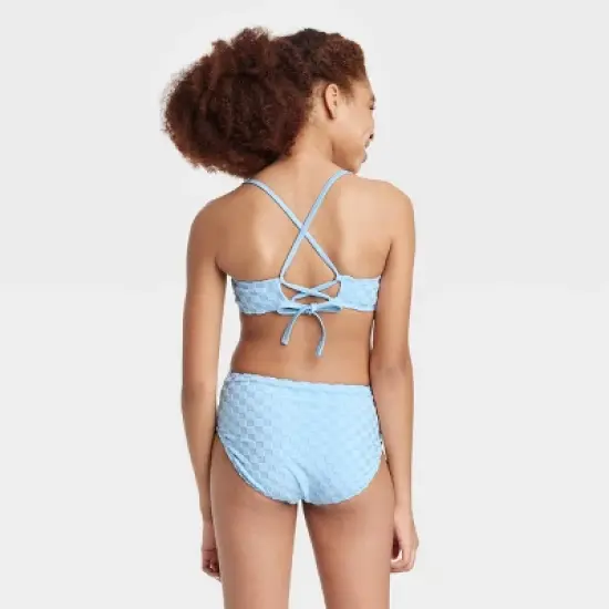 Girls' 2pc Checkered Bikini Set - art class&trade; Light Blue image {2}