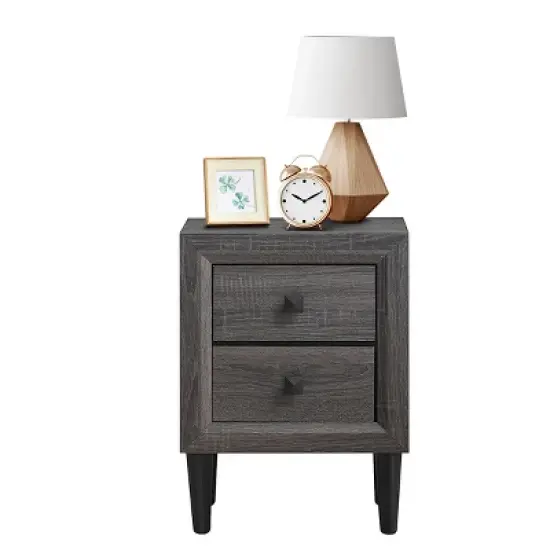 Costway Nightstand W/2 Drawers Multipurpose Retro Grey Bedside Table Fully Assembled image {9}