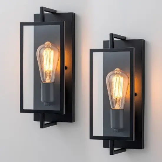 C Cattleya 2-Pack Matte Black Wall Sconce Vanity Light with Clear Glass Pane image {1}