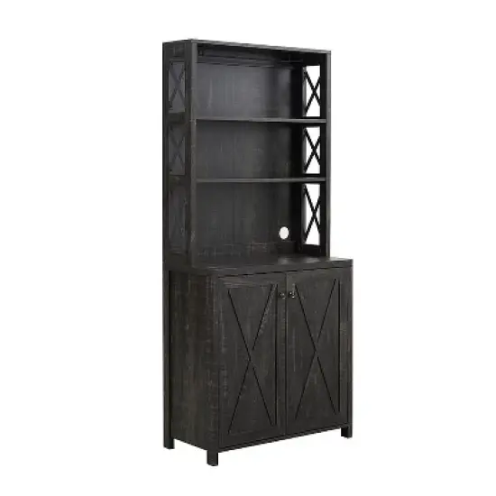 Home Source Elegant Charcoal Bar Cabinet | kitchen Cabinet with Microwave Stand image {1}